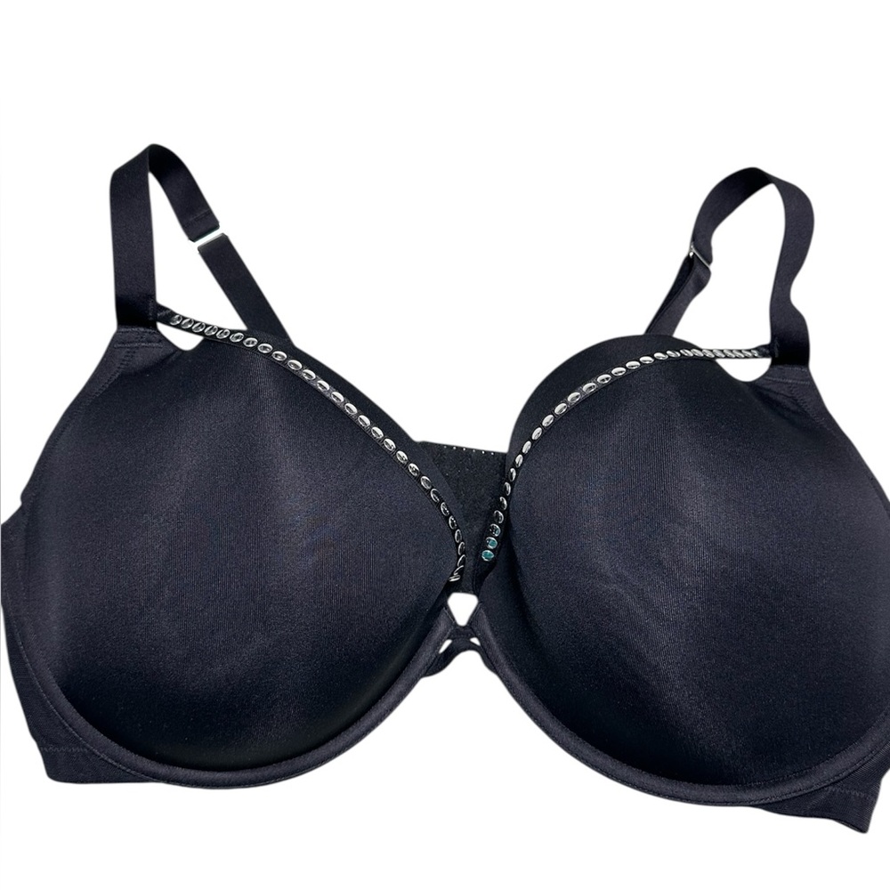 Cacique Black Underwire Bra with Rhinestone Detail | Size 44DDD